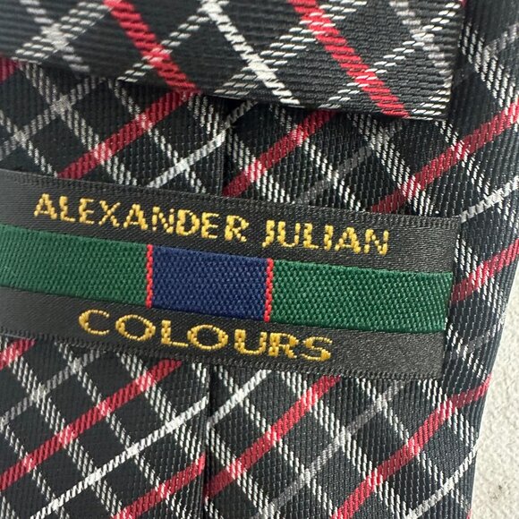 Alexander Julian Colours Plaid Tie Black/Red/Green 100% Polyester Machine Washab - Picture 4 of 4
